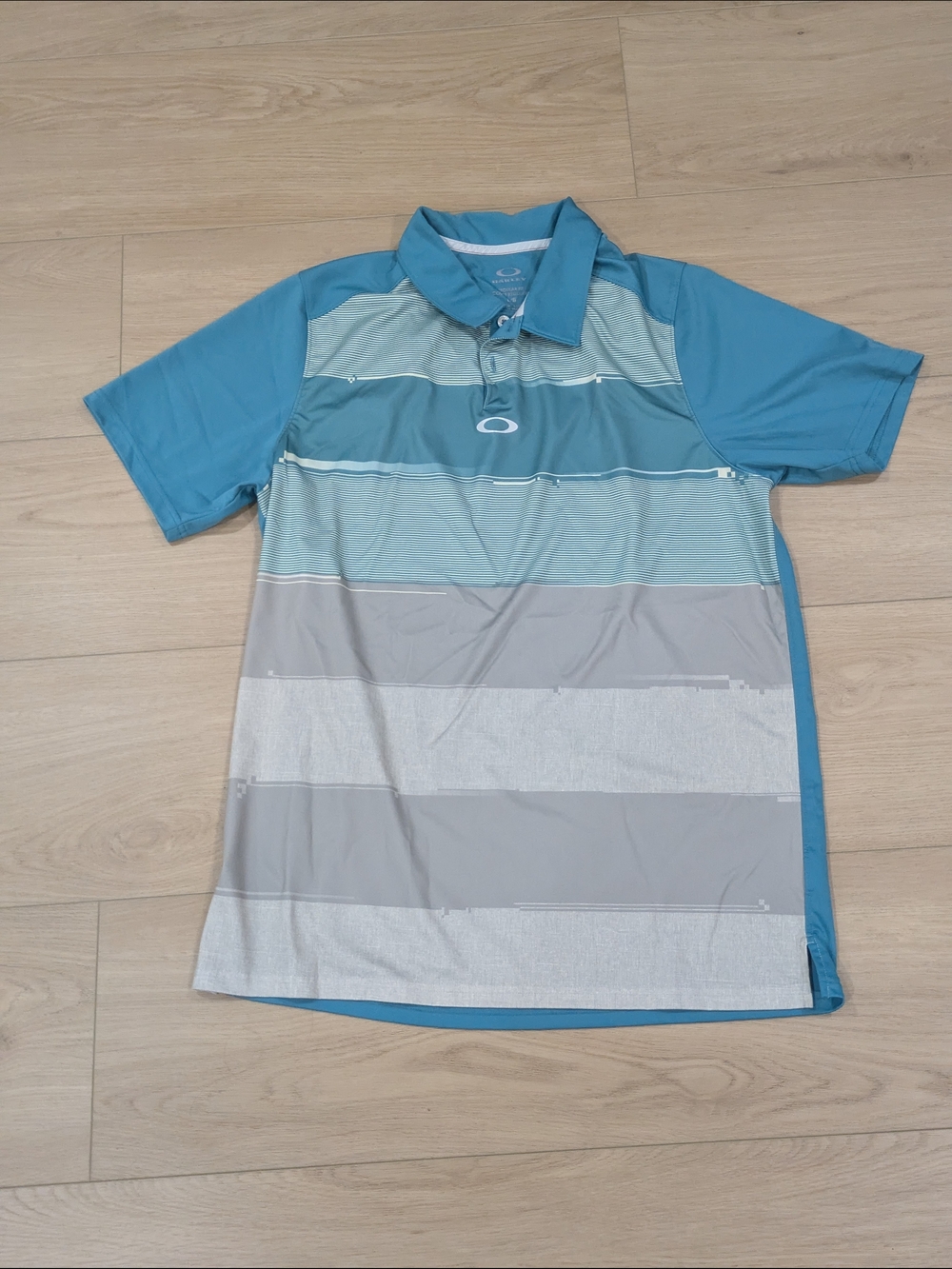 Oakley Men's Teal and Gray Golf Stripe Polo Size Large